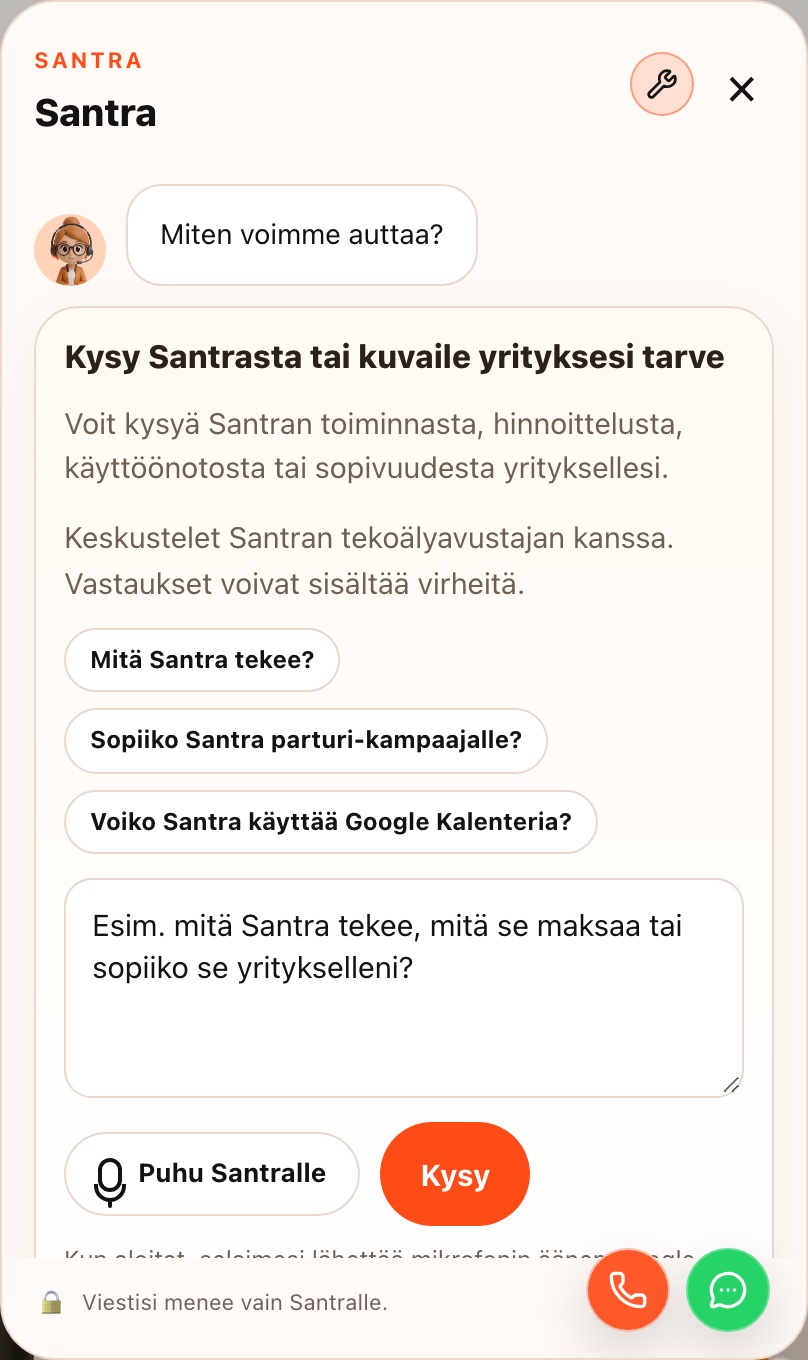 Santran keskusteluikkuna avattuna